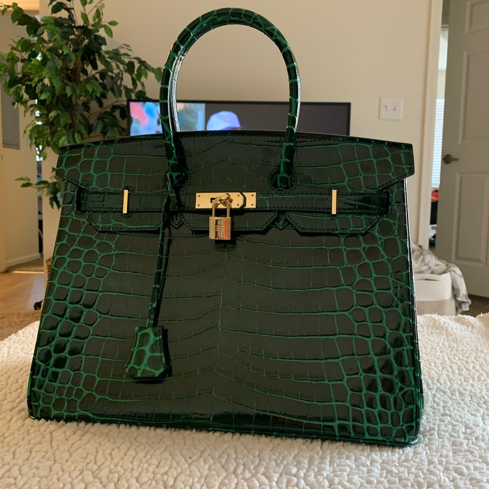 Ainifeel Green Croc Birkin With Gold Hardware (35)